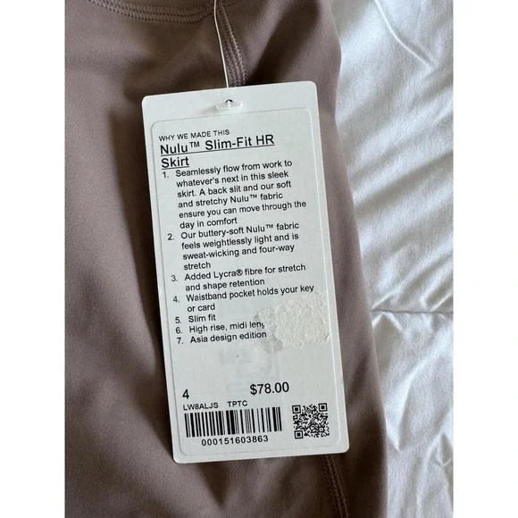 Lululemon Nulu Slim-Fit High-Rise Skirt, TPTC, Size 4, Brown Taupe Stretchy NWT